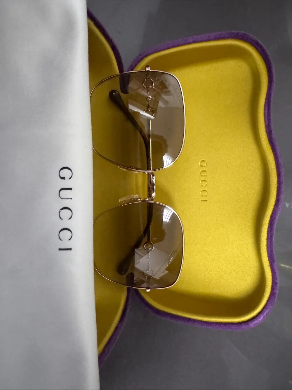 Gucci GG0879S Gold Frame Sunglasses with Yellow-Tinted Lenses - Picture 3 of 14